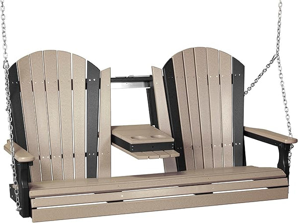 LuxCraft 5' Adirondack Hanging Front Porch Swing with Flip Down Console, Seats Up to 3 - Photo 1
