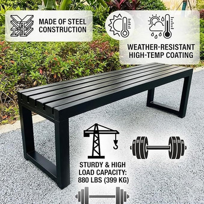 Outdoor Metal Backless Bench, Garden Bench 880lbs Capacity, 3.3ft 3.9ft 4.9ft 5.9ft All-Weather Steel Patio Benches for Outside Front Porch Yard Deck Pathway Seating(Black,4.9ft)