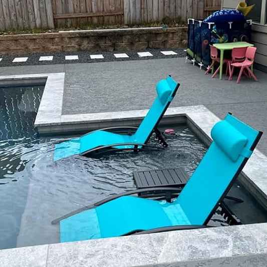 Purple Leaf Patio Chaise Lounge Set of 3 Outdoor Lounge Chair Beach Pool Sunbathing Lawn Lounger Recliner Chiar Outside Tanning Chairs with Arm for All Weather, Side Table Included, Turquoise Blue
