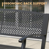 50.4" Garden Bench, Metal Outdoor Bench with Backrest and Curved Armrests for Patio Porch Lawn, Black - Photo 5