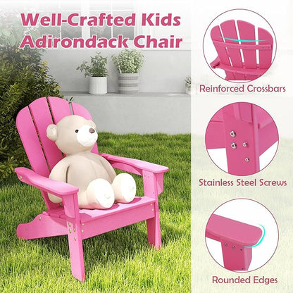 Costzon Kids Adirondack Chair, All-Weather HDPE Patio With High Backrest, Armrests, Fire Pit for Ages 3-8, Indoor Outdoor Lounge for Garden, Lawn, Yard (1,Pink)