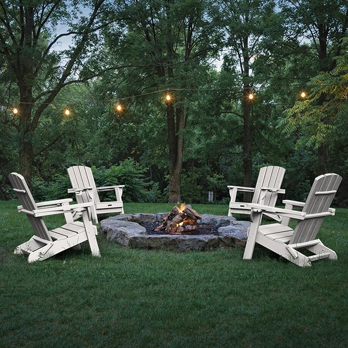 Folding Adirondack Chair, HDPE All-Weather Fire Pit Chairs, Plastic Adirondack Chairs with 2 Cup Holder - Photo 2