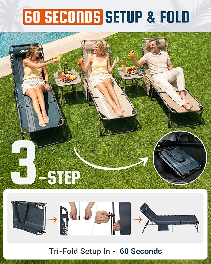 KingCamp Lounge Chair with face Hole, 400LBS Tanning Chairs for Outside, Adjustable 5-Position Beach Lounge Chairs Folding Sun Tanning Chair for Outside Beach Patio Sun Bathing Pool Backyard