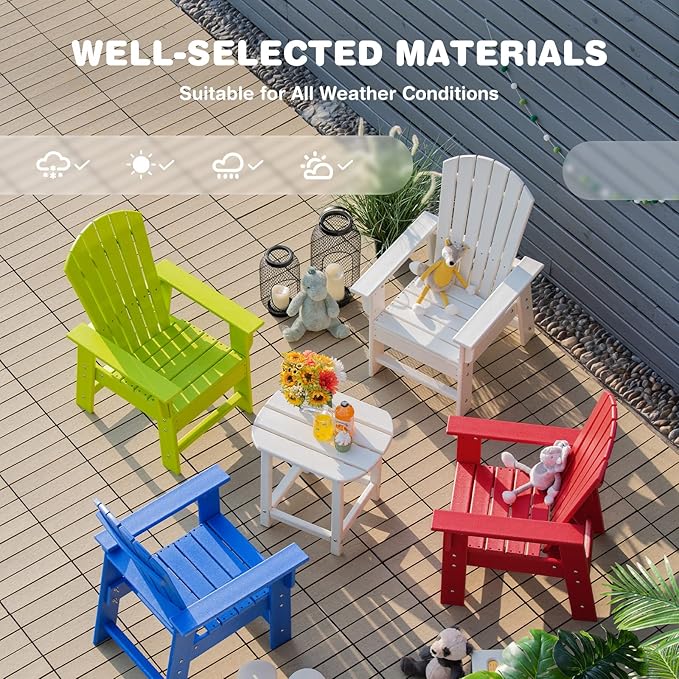 Giantex Adirondack Chair, Kids HDPE Patio Lawn Chair with Ergonomic Backrest for Deck, Porch, Backyard, Poolside, Indoor, Weather Resistance Toddler Outdoor Chair (1, White)
