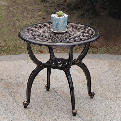 C/G Outdoor Side Tables,Cast Aluminum Patio End Tables,Anti-Rust Coffee Table for Garden Patio Lawn (Round-end Tables, Copper)
