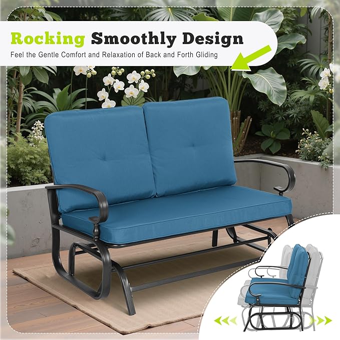 SUNCROWN Outdoor Swing Glider Chair, Patio 2 Seats Loveseat Rocking Chair with Cushions - Photo 8