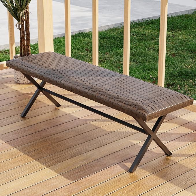 COOS BAY Echo Vibe Outdoor Bench Weatherproof, Wicker Patio Bench, Patio Dining Furniture Set, Brown