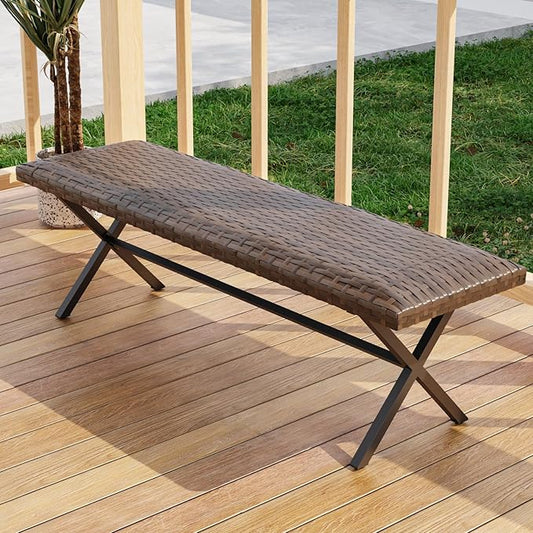COOS BAY Echo Vibe Outdoor Bench Weatherproof, Wicker Patio Bench, Patio Dining Furniture Set, Brown