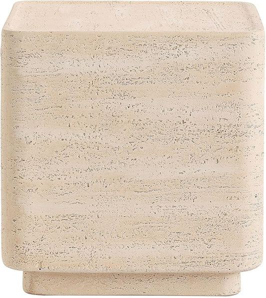 COSIEST 14.4" Outdoor Side Table, Rectangular Concrete End Table for Patio Small Outdoor Coffe Tables, Garden Stool Accent Table for Livingroom, Porch, Deck, Balcony & Beach，Sandy Yellow
