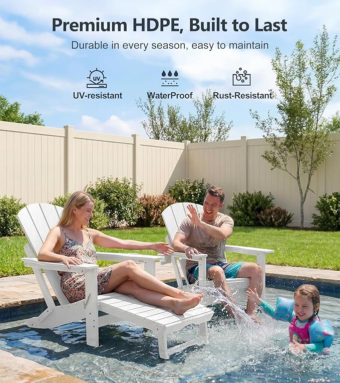 PASAMIC Folding Adirondack Chairs Set of 2 with Retractable Ottoman, 5-Position Adjustable Backrest - Photo 6