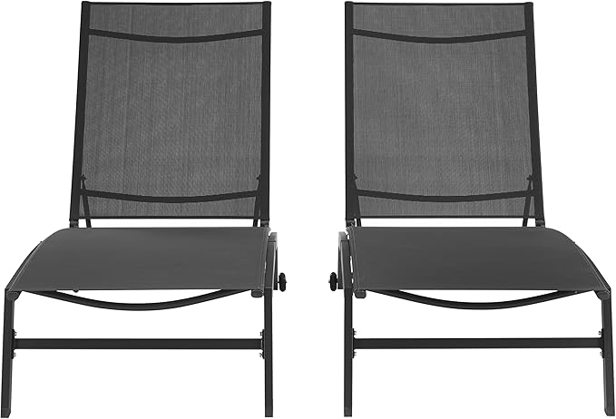Crosley Furniture Weaver 2-Piece Reclining Sling Outdoor Chaise Lounge Chair Set with Wheels, Patio, Deck, Pool - Photo 4