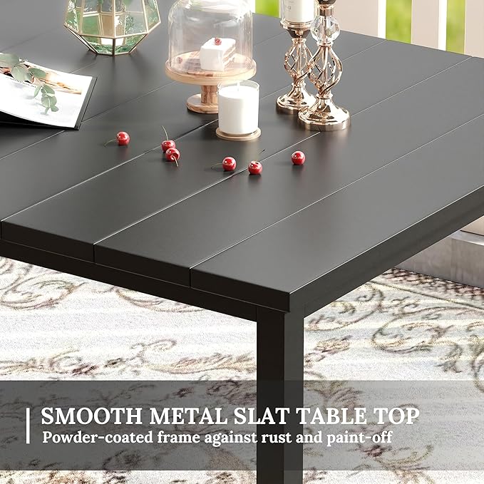 VICLLAX 63" Rectangle Outdoor Dining Table for 6, Patio Table with Umbrella Hole, All Weather Metal Patio Tables, Black Tabletop