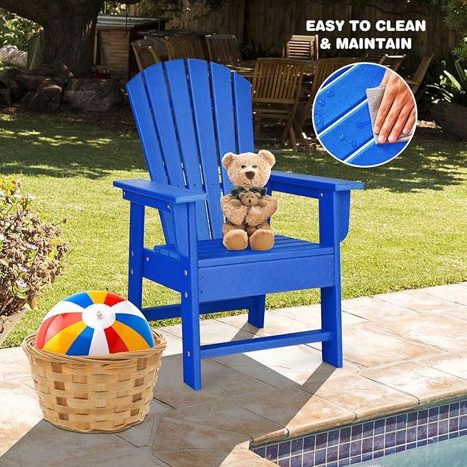 Giantex Adirondack Chair, Kids HDPE Patio Lawn Chair with Ergonomic Backrest for Deck, Porch, Backyard, Poolside, Indoor, Weather Resistance Toddler Outdoor Chair (1, Blue)