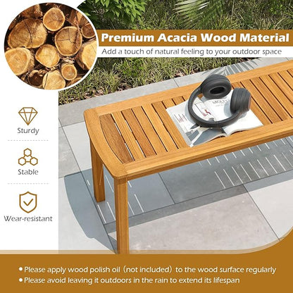 HAPPYGRILL Outdoor Acacia Wood Bench, Patio Dining Picnic Bench for Entryway Garden Poolside Balcony, 800 LBS Max Load (1)