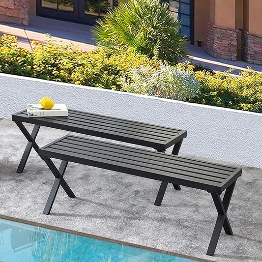 Black Outdoor Bench Set of 2, 46" Outdoor Metal Backless Bench for Outdoor, Patio Garden Bench, All Wheather Outdoor Bench with cors for Garden, Backyard, Porch, Black