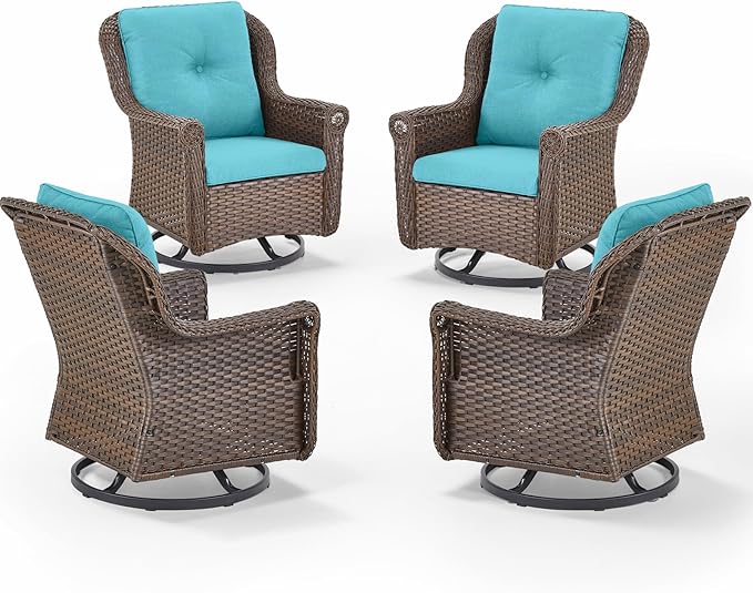 Patio Chairs Outdoor Swivel Glider - Set of 4 High Back Outside Brown Wicker Rattan Rocking Chair with Thick Cushion - Photo 1