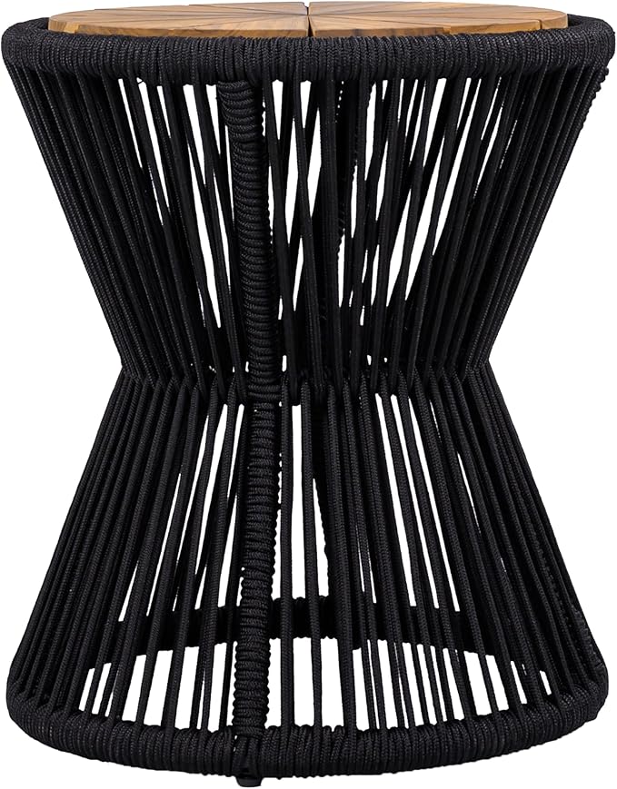 Christopher Knight Home Nara 18.9" Acacia Wood Outdoor Side Table, Hourglass Shaped with Metal Frame+Woven Rope - Photo 5