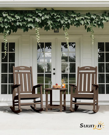 Oversized Outdoor Rocking Chair, HDPE All Weather Resistant Rocking Chairs for Patio, High Back Porch Rocker Chair, 380lbs Weight Capacity, Brown
