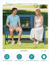 SERWALL Outdoor Bench with Cup Holder, 58" HDPE Front Porch Bench Suitable for 3 Person - Photo 9