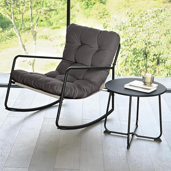 Outdoor Rocking Chair Set, 2-Piece Metal Patio Bistro Set with Patio Rocker Chair and Round Side Table - Photo 1
