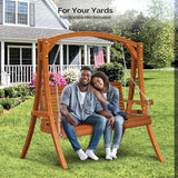 VINGLI XL Size Patio Wooden Porch Swing Outdoor with Cup Holders & Phone Slots - Photo 6