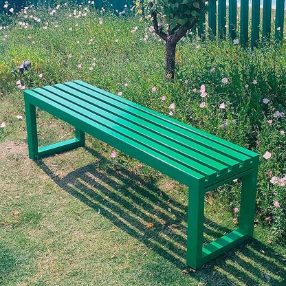 Outdoor Metal Backless Bench 3.3/3.9/4.9/5.9ft Weatherproof Heavy Duty Patio Benches Porch Seating 2-Person Dining Benches Garden Metal Bench Multifunctional Slat Furniture Chair(Green,3.9ft)