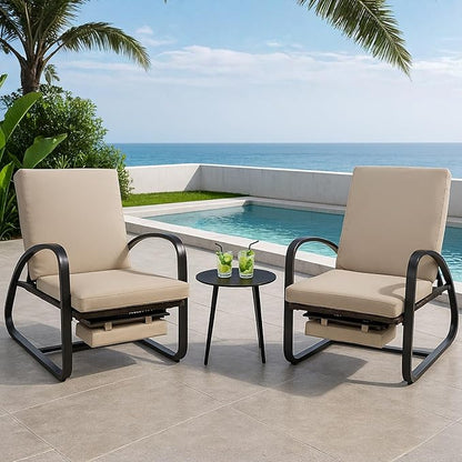 Outdoor Chaise Lounge Chairs Set with Table, 5-Position Adjustable Patio Recliner, Conversation Furniture for Deck, Lawn, Garden, Khaki