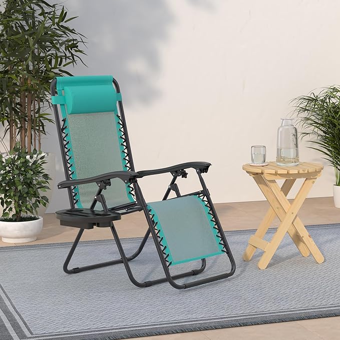 Best Choice Products Set of 2 Adjustable Steel Mesh Zero Gravity Lounge Chair Recliners w/Pillows and Cup Holder Trays - Photo 2