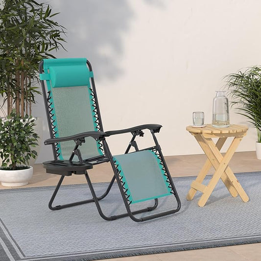 Best Choice Products Set of 2 Adjustable Steel Mesh Zero Gravity Lounge Chair Recliners w/Pillows and Cup Holder Trays - Mint