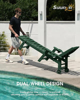 Chaise Lounge Outdoor, Lounge Chair Outdoor with Wood Texture, Adjustable 5-Position Backrest - Photo 3