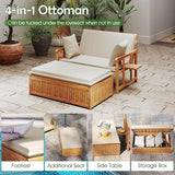LDAILY Moccha Acacia Wood Outdoor Daybed - Wooden Loveseat Sofa with 4-Level Backrest, Storage Ottoman, Cushions - Photo 8