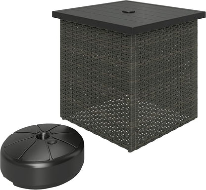 Outsunny All Weather Wicker Side Table with 1.5" Umbrella Hole, Square PE Rattan Outdoor End Table with Umbrella Base, UV-Resistant Frame, Storage Space for Patio, Garden, Poolside, Deck, Mixed-Brown