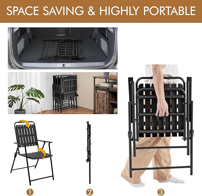 Yaheetech Folding Patio Chair Set of 2, Outdoor Dining Chair with Armrests, Plastic Patio Chair for Porch, Deck, Garden, Backyard, No Assembly Black