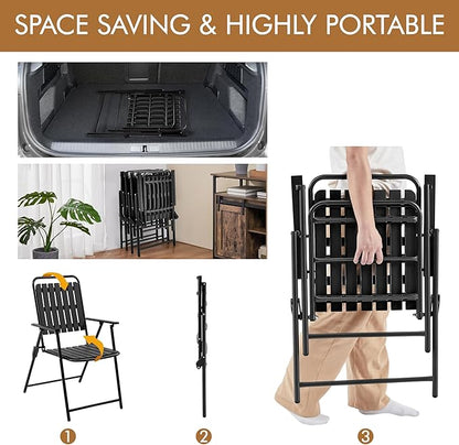 Yaheetech Folding Patio Chair Set of 2, Outdoor Dining Chair with Armrests, Plastic Patio Chair for Porch, Deck, Garden, Backyard, No Assembly Black
