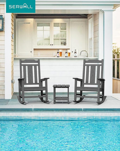 SERWALL HDPE Outdoor Rocking Chair Gray Set of 8, All Weather Patio Rocking Chair, Poly Rocking Chair for Adults