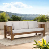 SAFAVIEH Outdoor Patio Furniture Collection - Napoli Brown & Cream Solid Wood Bench Convertible Daybed with Cushions - Photo 6