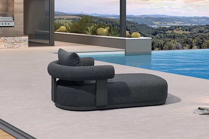 PURPLE LEAF Outdoor Chaise Lounge 1 Piece Chair Modern Aluminum Lounger Daybed with Lumbar Pillow and Armrest for Patio Poolside Beach Sunbathing Deck, Grey