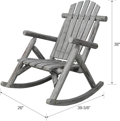 Patio Wooden Rocking Chair, High Back Wood Rocker Accent Chairs, Durable Porch Rocker Chair with Wide Seat, Patio Rockers for Outdoor & Indoor, Garden, Porch (Vintage Grey)