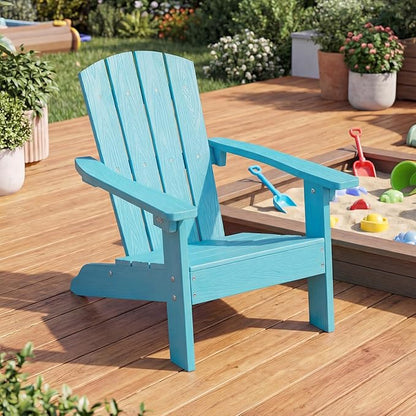 Giantex Kids Adirondack Chair, All-Weather HIPS Children's Outdoor Chair w/Ergonomic Design, Toddler Lawn Chairs for Age 3-8, Kids Beach Chair for Garden Patio Backyard (1,Turquoise)