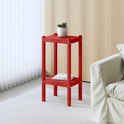 Costaelm Outdoor Side Table, 2-Tier Small Patio Coffee Tables for Outside, Outdoor End Tables for Patio, Adirondack Side Table for Outside for Pool, Porch, Garden, Red