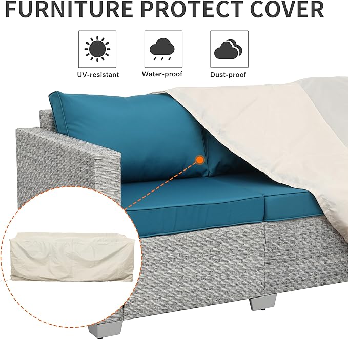 WAROOM Outdoor Couch 3 Seater Wicker Patio Sofa Grey Rattan Balcony Furniture Deep Seat Porch Seating - Photo 6