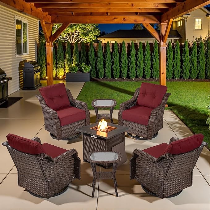 Belord Luxury Patio Furniture Set with Fire Pit Table - Outdoor Swivel Rocker Chairs Set of 4 with 30 inch Propane Fire - Photo 1