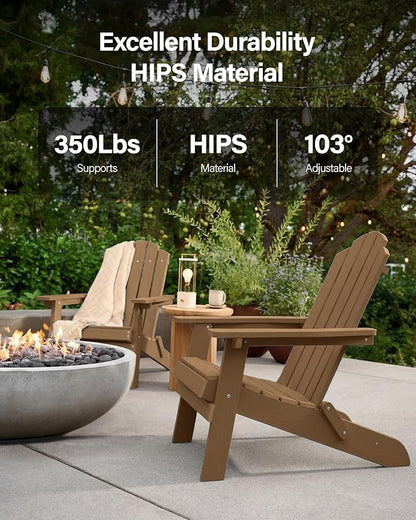 MXIMU Folding Adirondack Chair for Outdoor: Easy to Assemble and Comfortable Adirondack Chairs Set of 8 - All Weather Composite Plastic Chair for Outside Fire Pit Patio Lawn Garden Backyard Use(Teak)