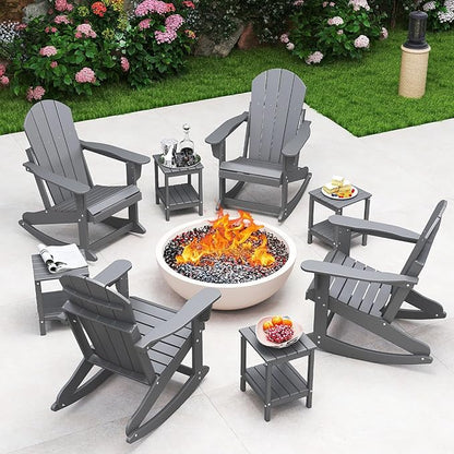IVY&LANE Adirondack Rocking Chairs Set of 2 | Porch-Rocker | HDPE Plastic | Weatherproof | Grey | for Outdoor Patio Deck Backyard