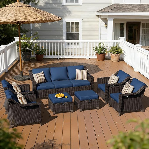 7 Pieces Patio Conversation Furniture Set - 1 Sofa, 2 Ottomans, 4 Armchairs - Photo 1