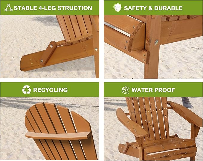 Foldable Adirondack Chairs, All-Weather Lawn & Patio Chairs with Wide Armrests, Solid Wood Outdoor Chairs - 350 Lbs - Photo 4