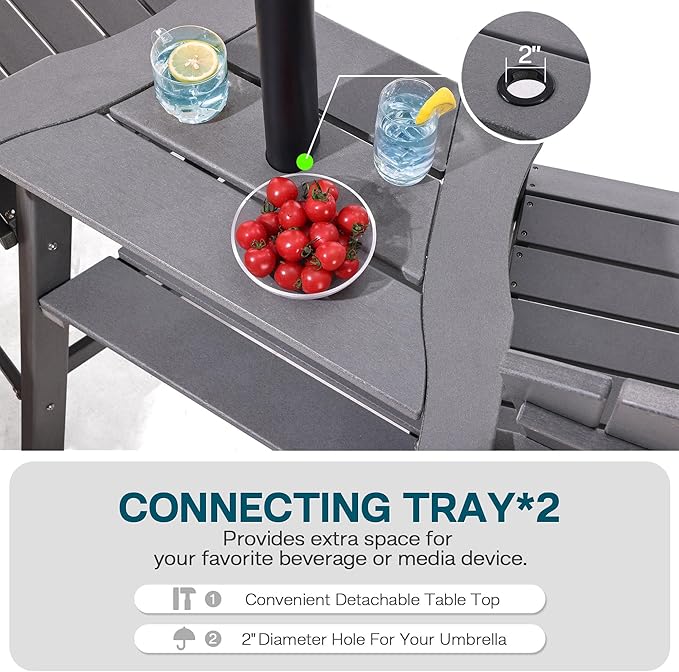 Tall Adirondack Chairs Set of 8, HDPE Balcony Chair with Double Connecting Tray, Weather Resistant Outdoor Adirondack Bar Stools for Patio, Deck, Patio, Backyard, Balcony. (Grey)