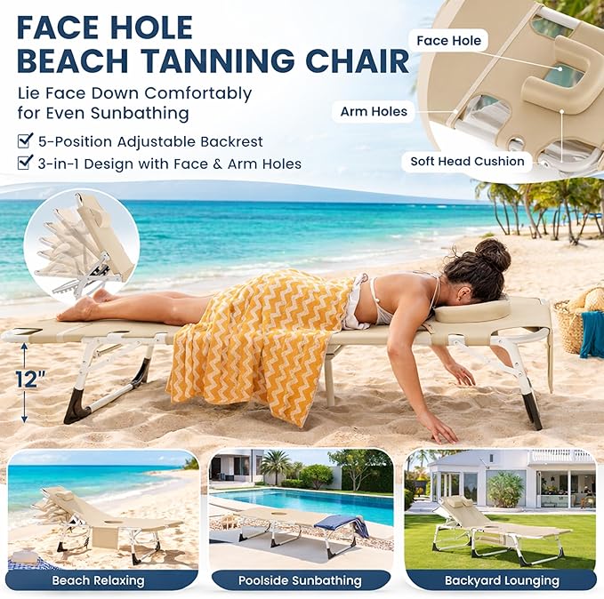 ABORON 4-in-1 Lounge Chair with Face & Arm Holes for Tanning - Photo 4