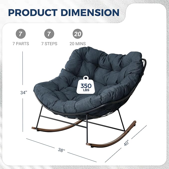 Grand patio Outdoor Rocking Chair, E-Coated Modern Cozy Lounge Rocker Chair with Cushion for Balcony Porch Patio - Photo 2