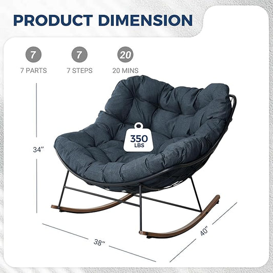 Grand patio Outdoor Rocking Chair, E-Coated Modern Cozy Lounge Rocker Chair with Cushion for Balcony Porch Patio, Navy Blue